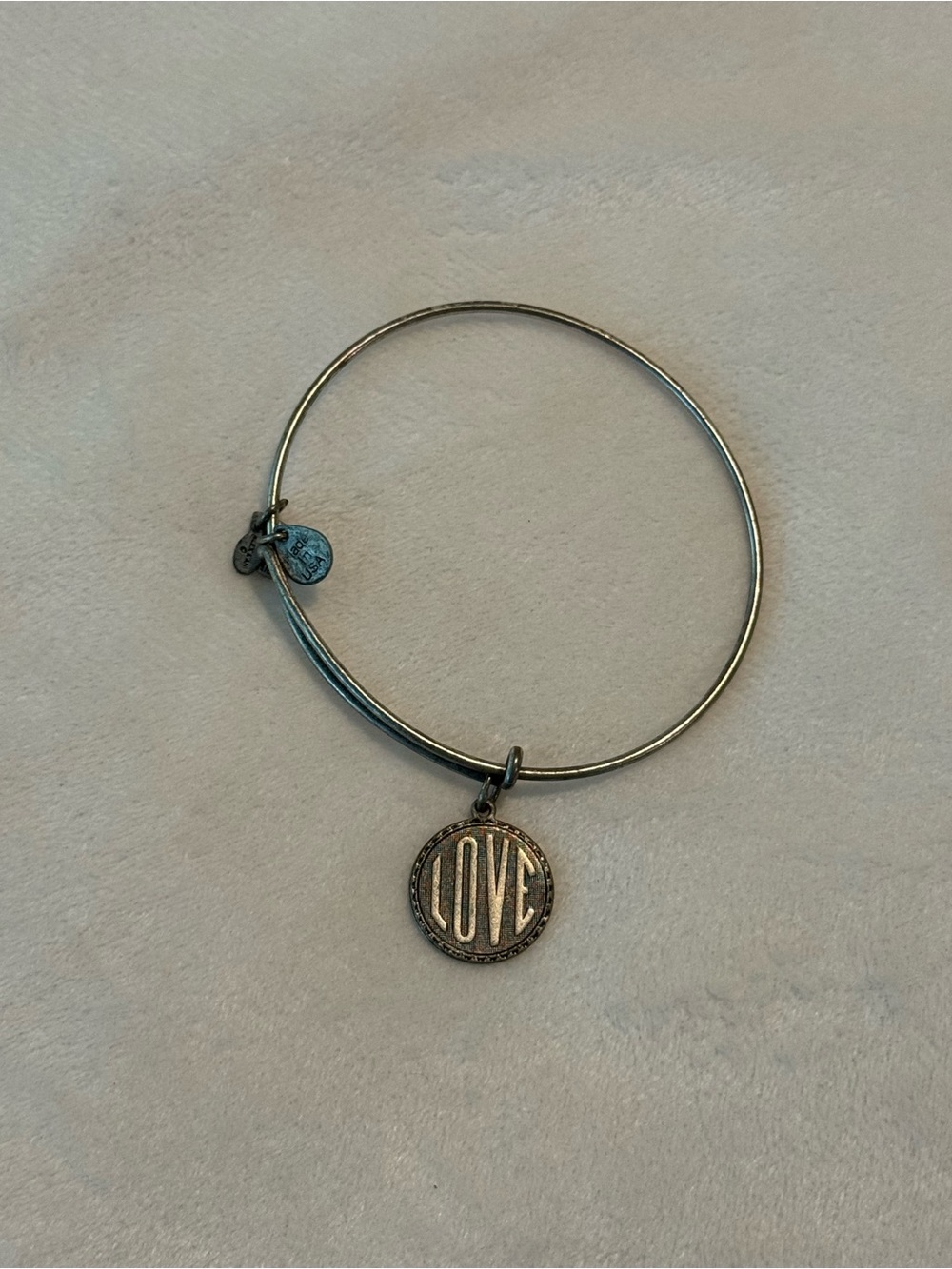 Alex and Ani “LOVE” Charm Expandable Wire Bangle - Silver Tone